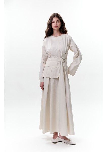 Cepli Kemer Detaylı Elbise Taş