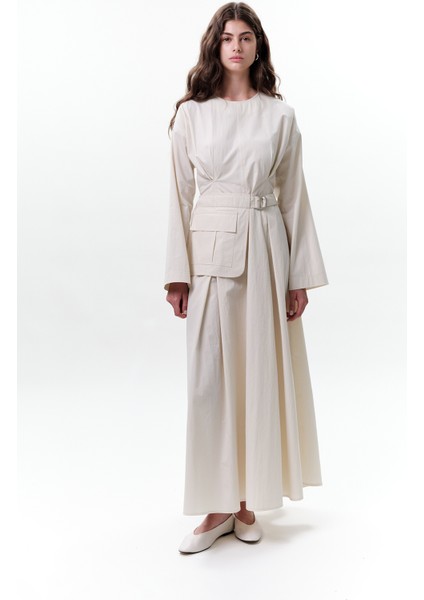 Cepli Kemer Detaylı Elbise Taş