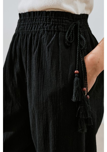 Dokulu Bağlamalı Pantolon Siyah fırsatları