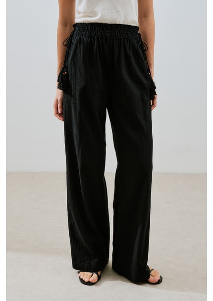 Dokulu Bağlamalı Pantolon Siyah indirimleri