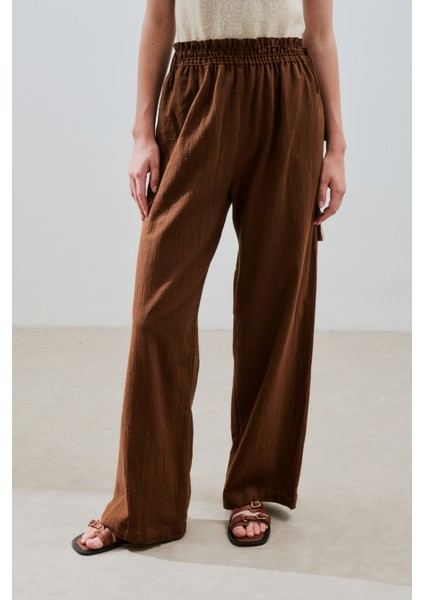 Dokulu Bağlamalı Pantolon Kahverengi indirimleri