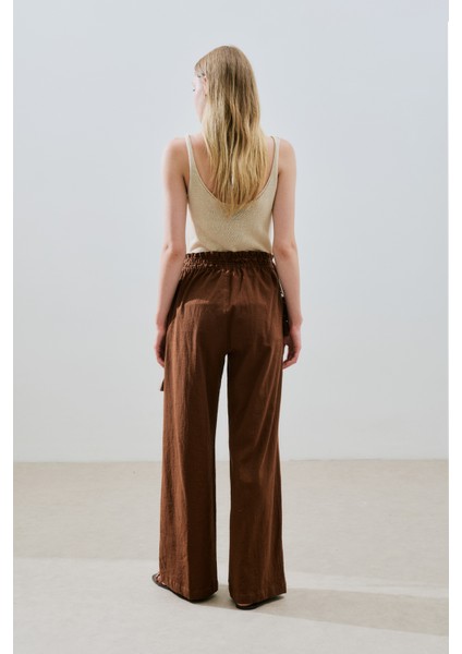 Dokulu Bağlamalı Pantolon Kahverengi