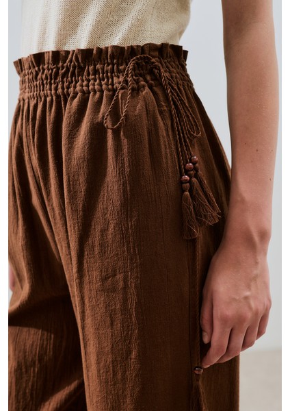 Dokulu Bağlamalı Pantolon Kahverengi