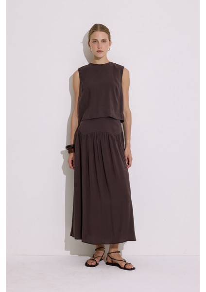 Modal Büzgülü Uzun Etek Acı Kahve fiyatları