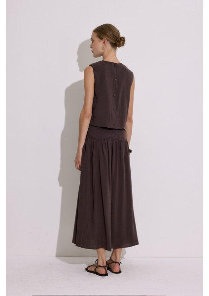 Modal Büzgülü Uzun Etek Acı Kahve fırsatları