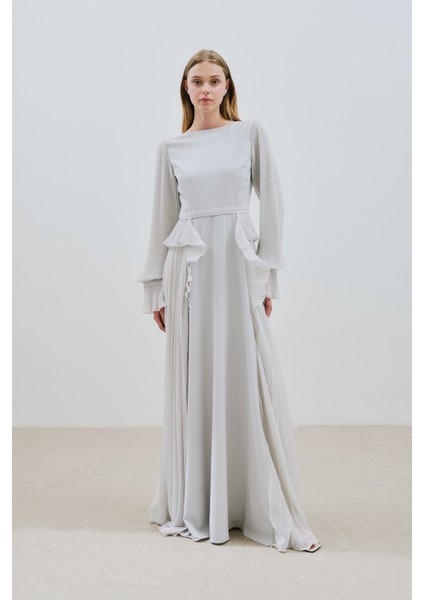 Katlı Piliseli Elbise Taş