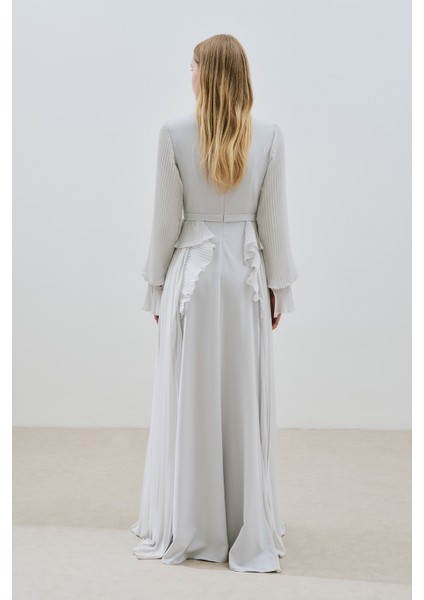 Katlı Piliseli Elbise Taş