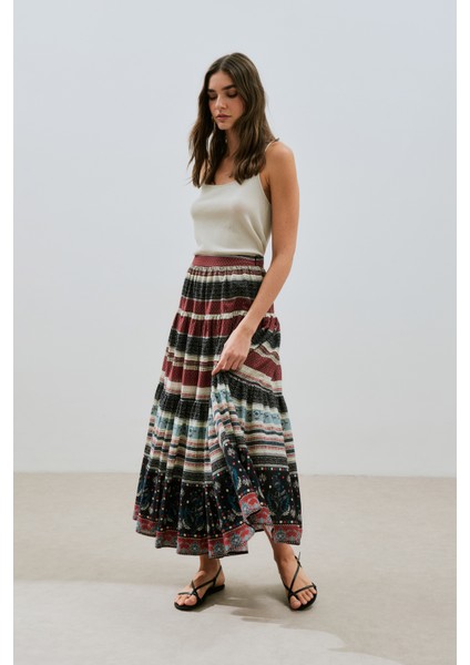 Desenli Pamuklu Katlı Etek Catalına