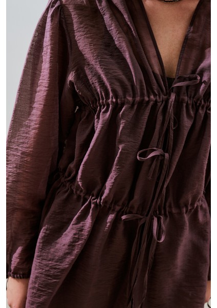 Büzgülü Bağlamalı Bluz Bordo