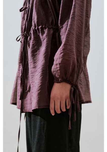 Büzgülü Bağlamalı Bluz Bordo