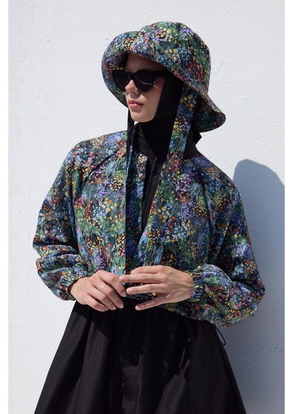 Rüzgarlıklı 3'lü Tesettür Mayo Takımı Tıny Flower modelleri