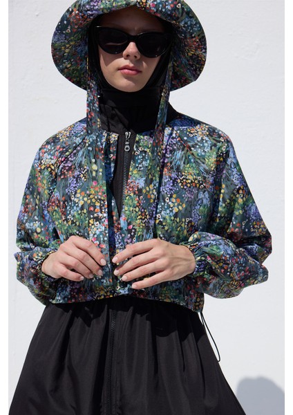 Rüzgarlıklı 3'lü Tesettür Mayo Takımı Tıny Flower