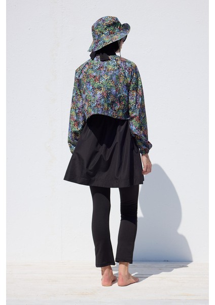 Rüzgarlıklı 3'lü Tesettür Mayo Takımı Tıny Flower