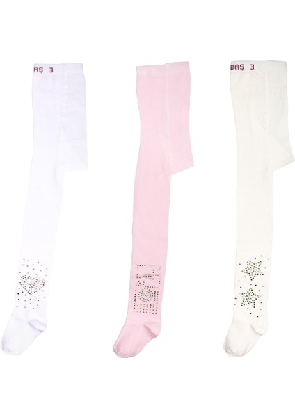 Kız Çocuk Pamuklu Taşlı Desenli Külotlu Çorap 3 Lü modelleri