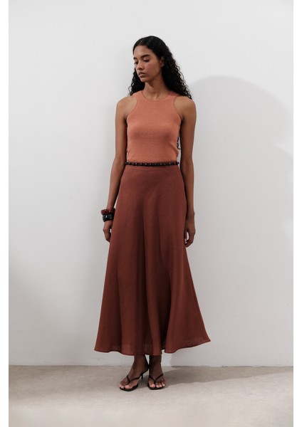 Keten Dikiş Detaylı Etek Bakır fiyatları