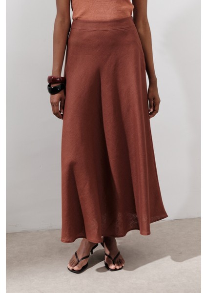 Keten Dikiş Detaylı Etek Bakır indirimleri