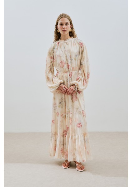 Uzun Büzgülü Şifon Elbise Roses Butterfly fiyatları