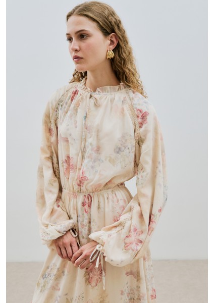 Uzun Büzgülü Şifon Elbise Roses Butterfly modelleri