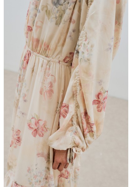 Uzun Büzgülü Şifon Elbise Roses Butterfly fırsatları