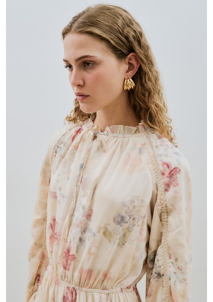 Uzun Büzgülü Şifon Elbise Roses Butterfly indirimleri