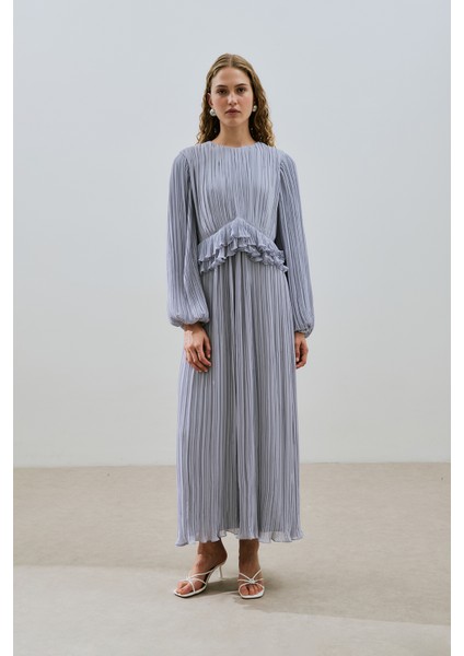 Mila Piliseli Katlı Elbise Mavi