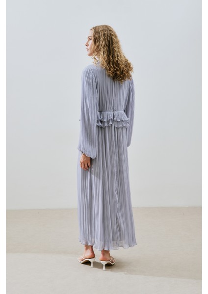Mila Piliseli Katlı Elbise Mavi