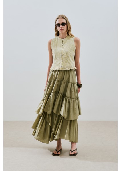 Katlı Boho Vual Etek Çağla fiyatları