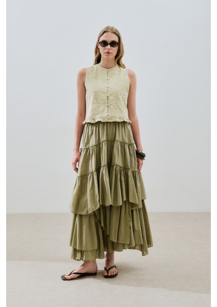 Katlı Boho Vual Etek Çağla modelleri