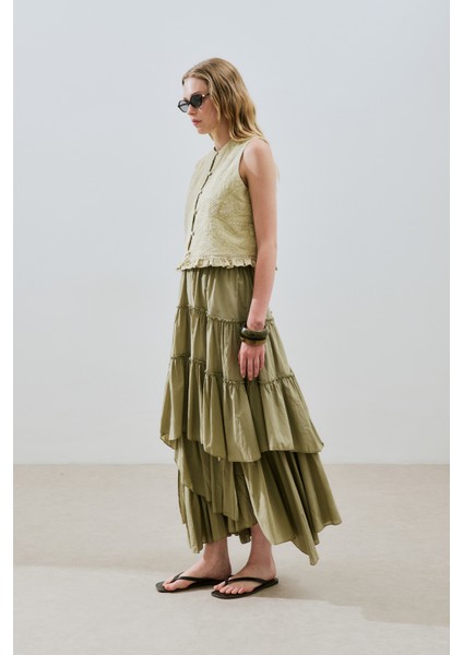 Katlı Boho Vual Etek Çağla fırsatları