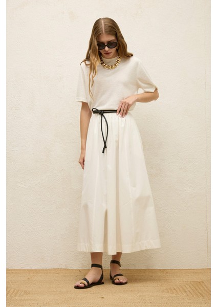 Katy Gabardin Büzgülü Etek Ekru modelleri