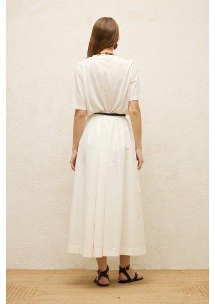 Katy Gabardin Büzgülü Etek Ekru