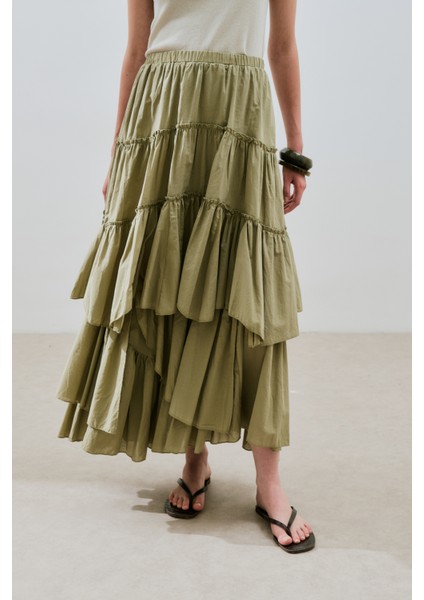 Katlı Boho Vual Etek Çağla