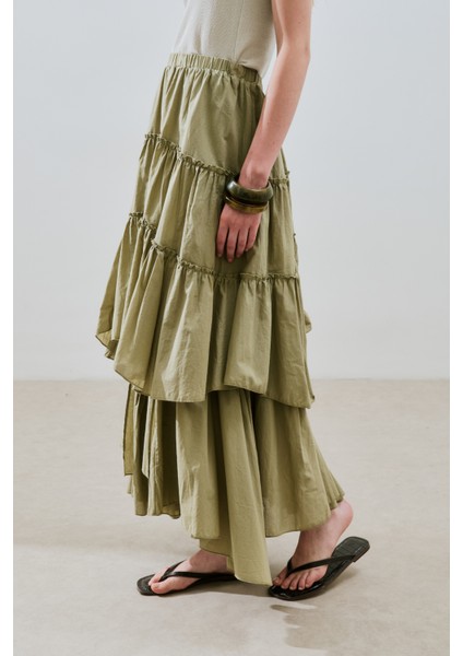 Katlı Boho Vual Etek Çağla