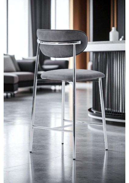 Hanev Serisi Geniş Oturma Alanlı Bar Sandalyesi – Gri Renk, Kromaj Metal Ayaklı modelleri
