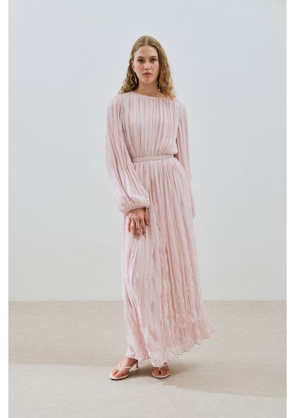 Piliseli Şifon Elbise Pudra fiyatları