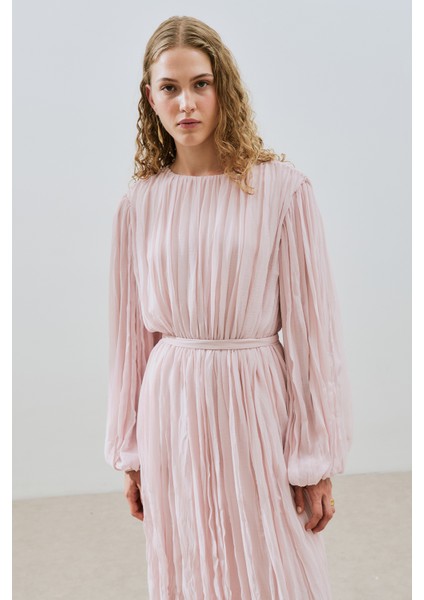 Piliseli Şifon Elbise Pudra modelleri