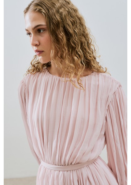 Piliseli Şifon Elbise Pudra fırsatları