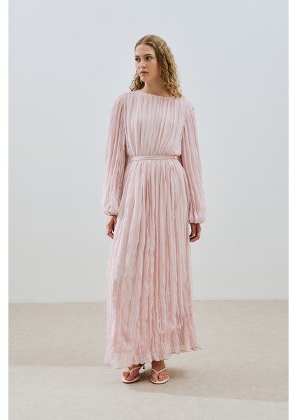 Piliseli Şifon Elbise Pudra indirimleri