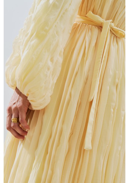 Piliseli Şifon Elbise Soft Sarı fırsatları