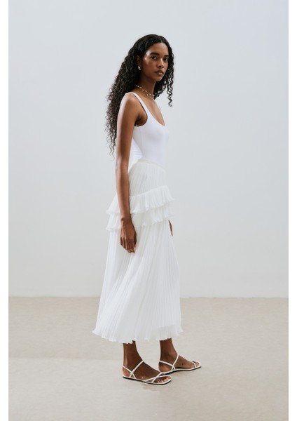 Mila Piliseli Katlı Etek Ekru fırsatları