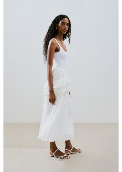 Mila Piliseli Katlı Etek Ekru