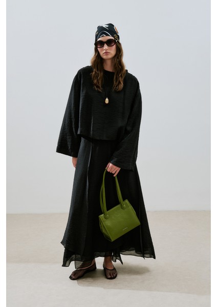 Katlı Fırfırlı Uzun Etek Siyah modelleri