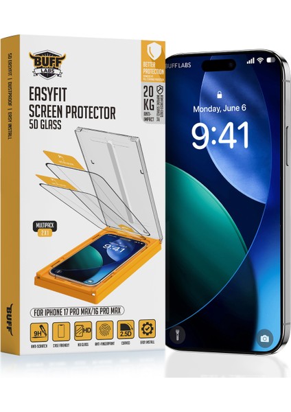 Buff iPhone 17 Pro Max/16 Pro Max 5d Glass Easyfit 2 Adet Ekran Koruyucu