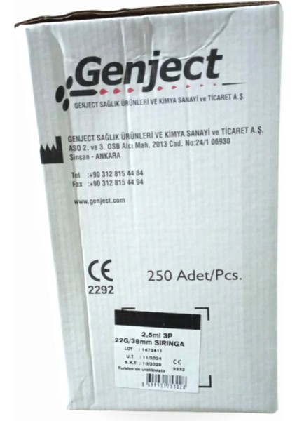 2,5ml 3 Parça (Contalı) (22G / 38MM) Uzun Siyah Uçlu - 250'LI Kutu modelleri