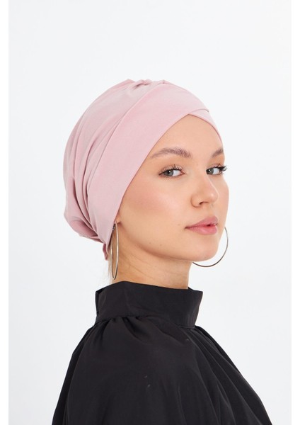 Pudra Pratik Hazır Geçmeli Tesettür Bone Sandy Kumaş Çapraz Büzgülü 1801_06 fiyatları