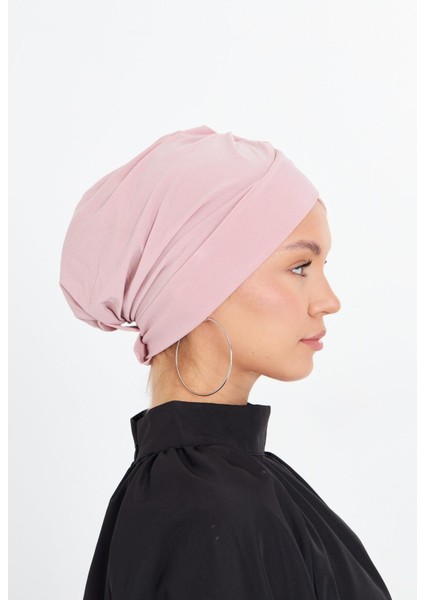 Pudra Pratik Hazır Geçmeli Tesettür Bone Sandy Kumaş Çapraz Büzgülü 1801_06 modelleri