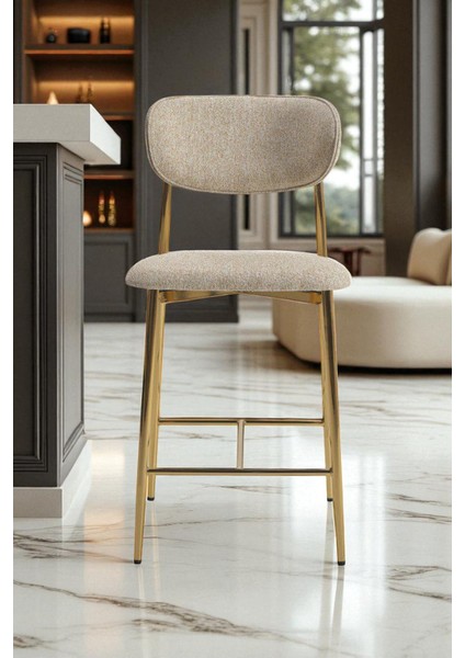 Hanev Serisi Geniş Oturma Alanlı Bar Sandalyesi – Krem Renk, Gold Metal Ayaklı fiyatları