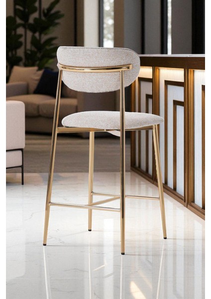 Hanev Serisi Geniş Oturma Alanlı Bar Sandalyesi – Krem Renk, Gold Metal Ayaklı modelleri