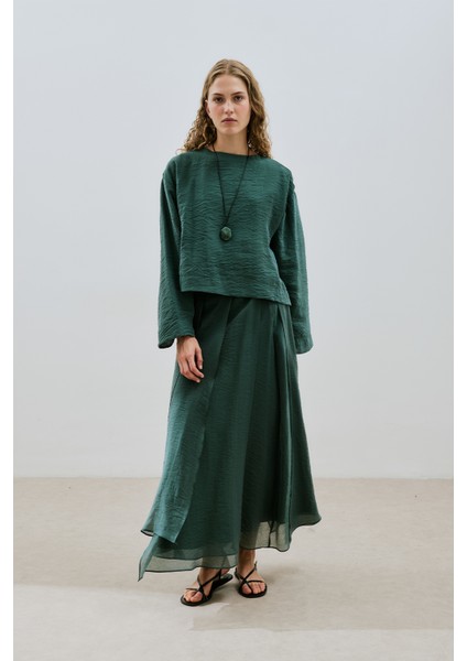 Katlı Fırfırlı Uzun Etek Yeşil fiyatları