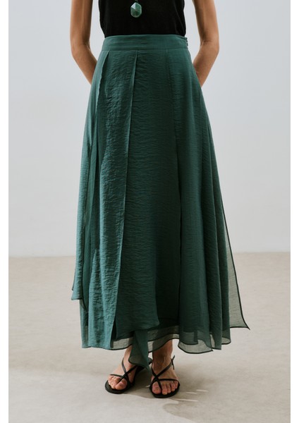 Katlı Fırfırlı Uzun Etek Yeşil fırsatları